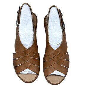 Womens Earth Origins Sandals Sand Brown Soft Leather Sunflower Woven Panel Sz 9